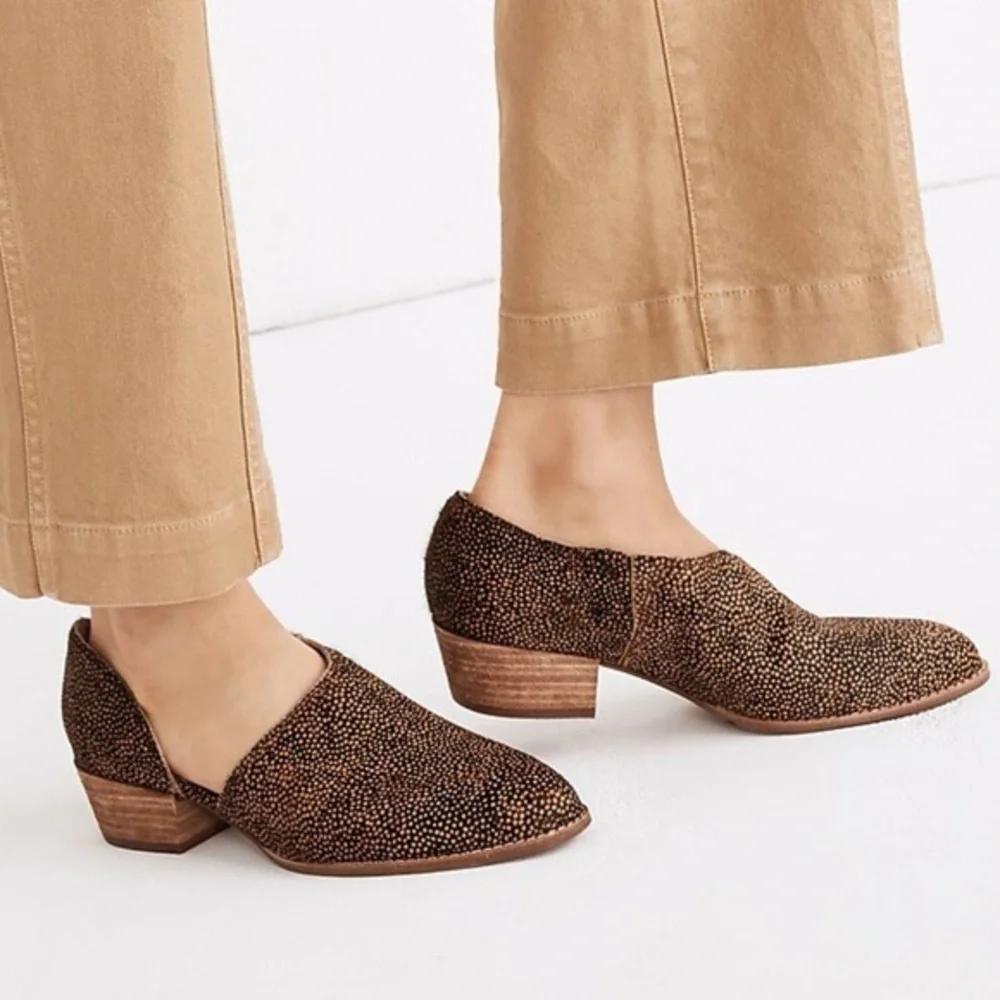 Madewell The Lucie Bootie Sz 7 Leather Brown Cutout Flat Calf Hair Upper Slip-On - Picture 3 of 16